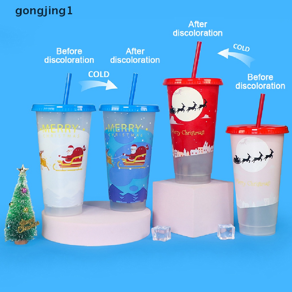 Ggg Gelas Jerami Berubah Warna Natal Aman Makanan Reusable Creative Water Cups Magical Plastic Cold Water Color Changing Cup Mug Kopi New Year Girfts ID