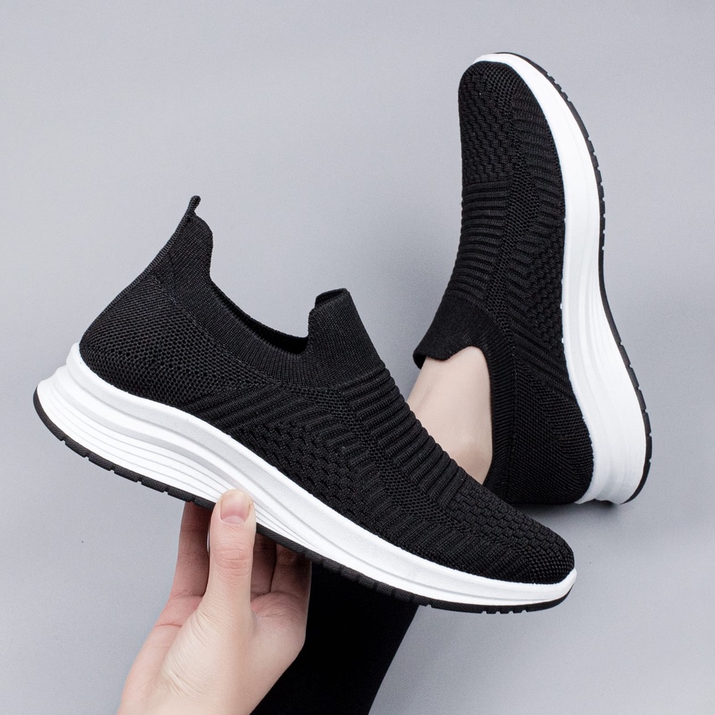 Sepatu Slip On Terbaru Sneakers Wanita Import Rajut Fashion Korea Casual Sport Lsv309