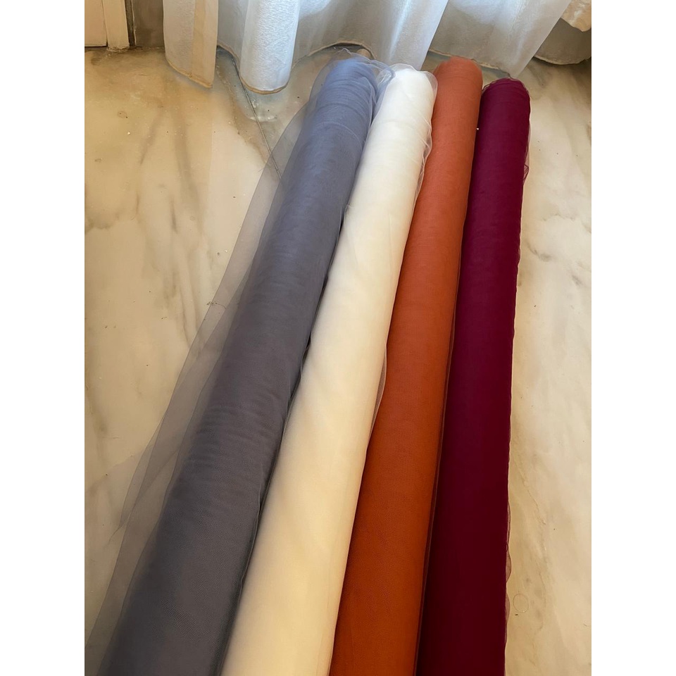 Kain Tile Tulle Halus Polos Soft Tulle Halus Lemas Premium Warna Putih Tulang Broken White