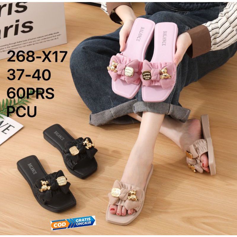 Sandal selop teplek wanita model pita beruang jelly import BALANCE268-X17