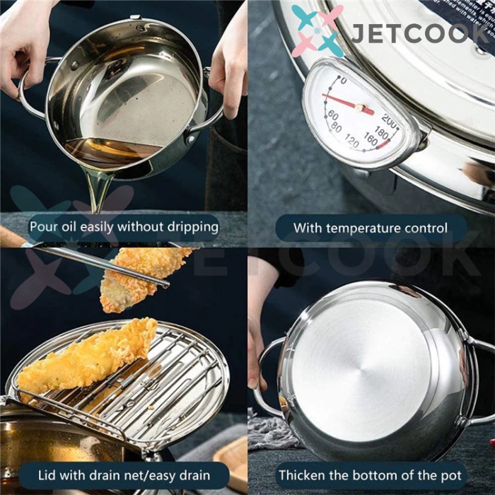 JetCook Panci Rebus Penggorengan Deep Fryer Pot Serbaguna Stainless Steel SUS304 dengan Termometer