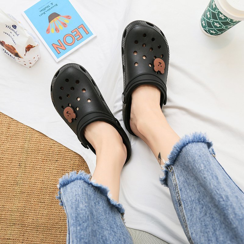 Sandal Slip On Wanita Motif Bear Simple EF37 Bahan Karet Empuk Elastis ACC