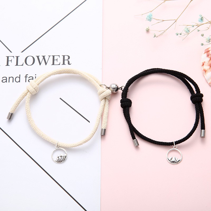 【COD】1 Pasang Gelang Couple Polos Hitam Magnet Untuk Pria Dan Wanita Accessories Korean Fasion Gaya Simple-FA
