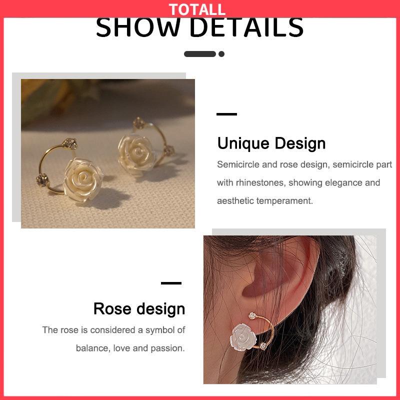 COD Anting Berlian S925 Perak Pengadilan Vintage Mawar Elegan Lembut Temperamen Estetika-Totall