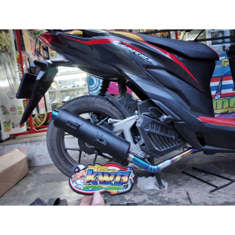 Knalpot tsukigi daeng s4 pnp honda vario 125 vario 150 new slincer hitam leher bluemoon full stainlist