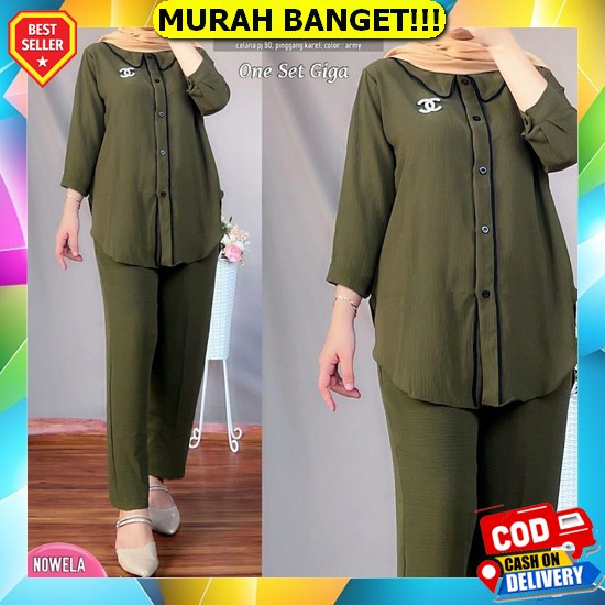 Rmdn | Cleona Dusty Setcel One Set Crinkle Airflow Setelan Wanita Atasan Tunik Sett Celana Matt Rayo