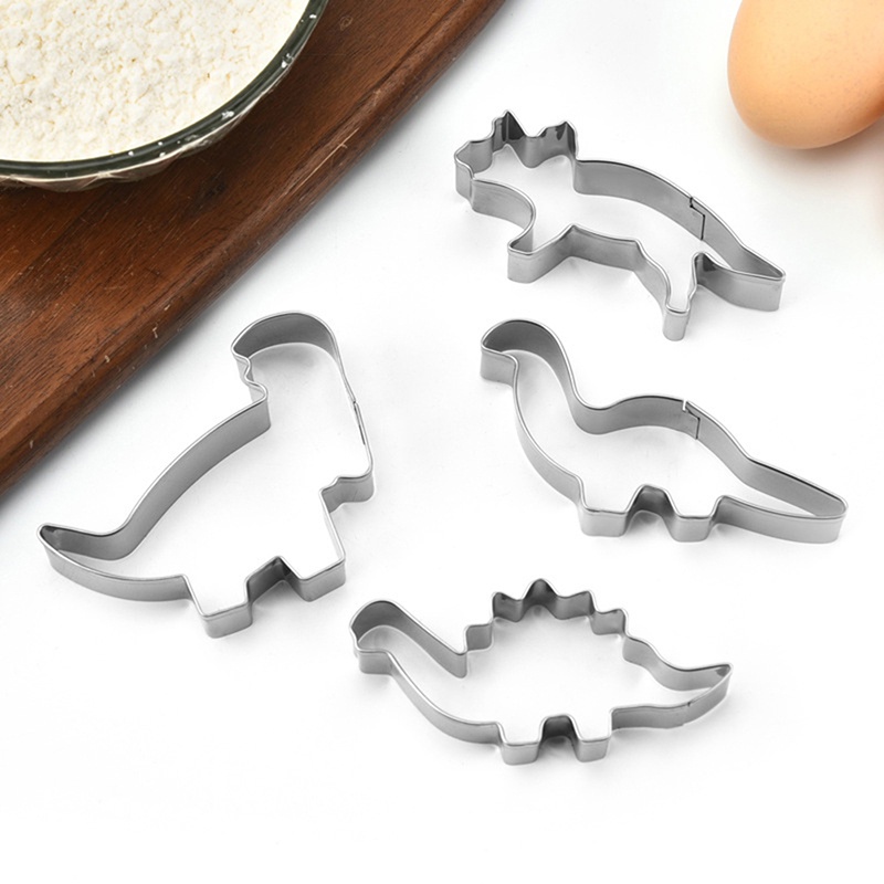 1 / 4 Pcs Cetakan Kue Bentuk Dinosaurus Bahan Stainless Steel Untuk Anak