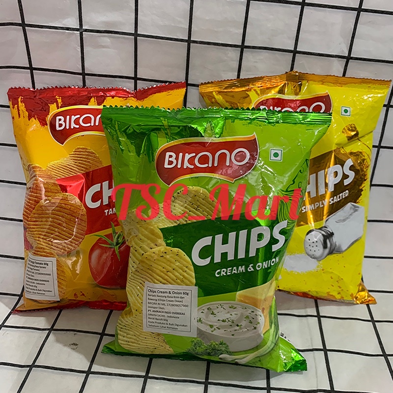 

Snack Bikano / Potato / Chips / Chatak / Masala / Simply / Salted / Cream / & / Onion / Tangy / Tomato / Snack / Kentang / Cemilan / Bumbu / India / 60gr / keripik / rasa / Makanan / Ringan / tomat / asin / krim / dan / bawang