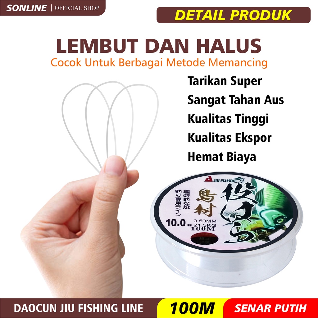 SONLINE  Tali Pancing Daocun Jiu Fishing Senar Pancing 100m Bahan Nilon Daya Tahan Super Kuat