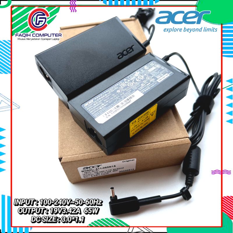 Adaptor Charger Acer Travelmate P214 19V 3.42A 65W DC 3.0x1.1mm Original