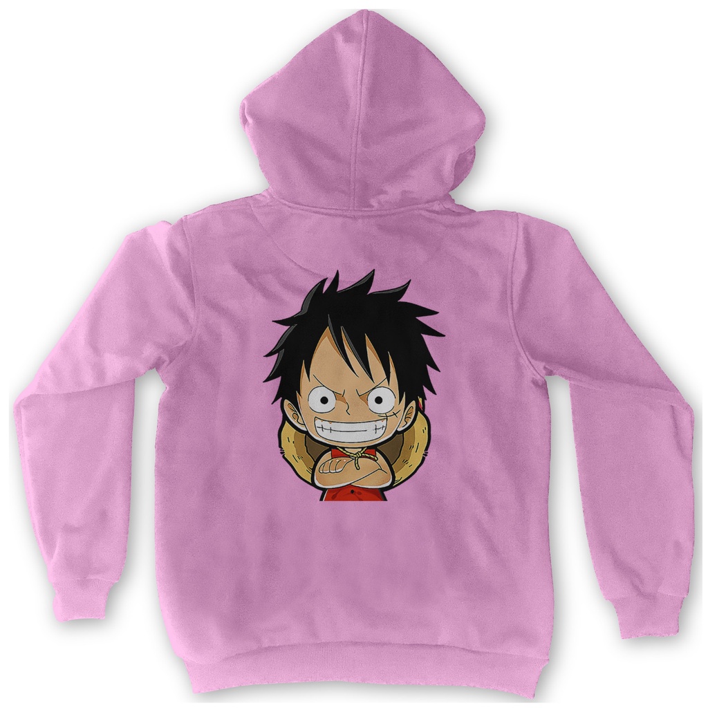 Hoodie Monkey D Luffy Chibi Pink Anime Manga One Piece Premium Unisex