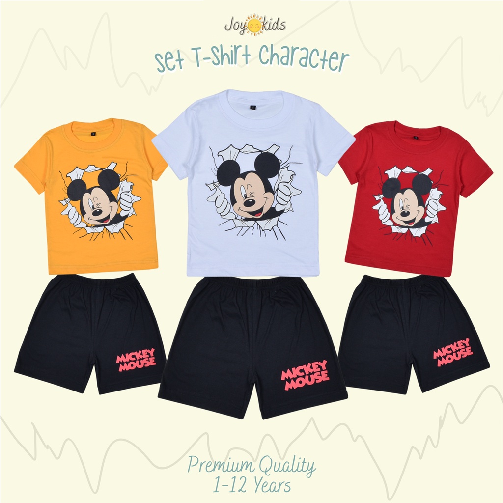 Joy Kids Kaos Atasan / Setelan Anak Laki laki Lengan Pendek Celana Pendek Motif Lucu Premium Cotton 1-12 Tahun