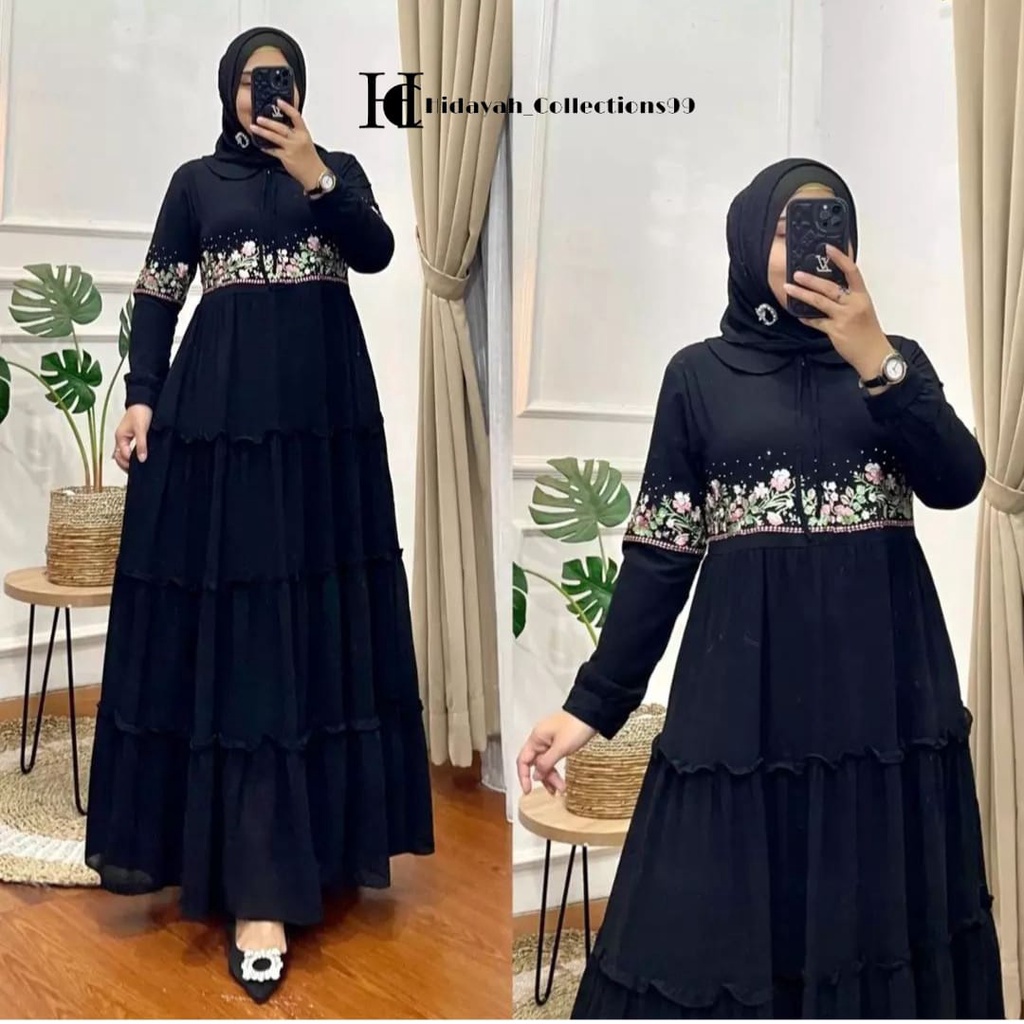 Kornelli Dress Gamis Polos Aksen Brukat Gliter Terbaru Gamis Putih Premium OUTFIT Wanita Fashion Muslim Terbaru Bahan Ceruty Aplikasi Bordir Pakaian Gamis Wanita Best Seller Kekinian