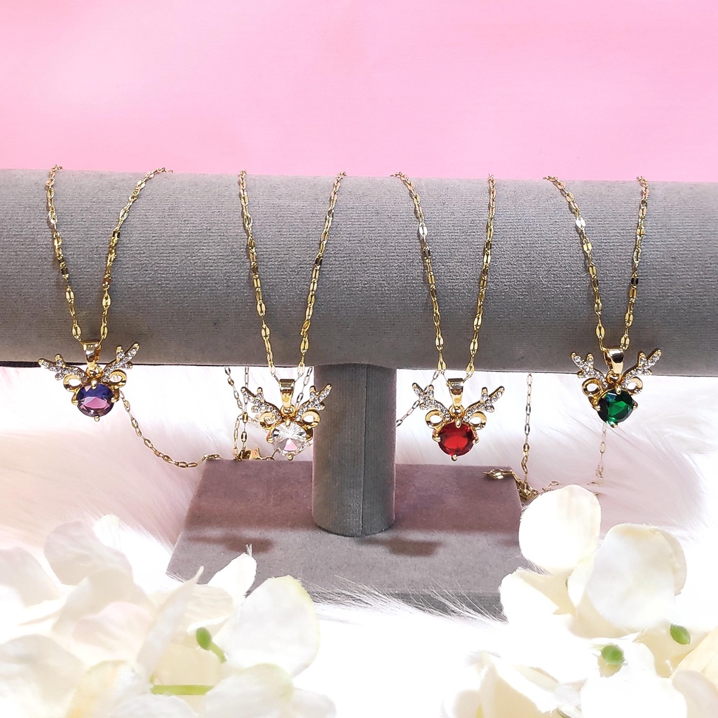 Fourfashion Kalung Permata Liontin Rusa Cantik Titanium Untuk Wanita Necklace Aksesoris Fashion