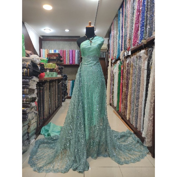 Kain Tile Brokat Akar Payet Abstrak Sequin Impor SAT NC047-22F no:05