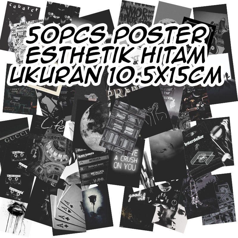 (50lembar) Poster Dinding gambar aesthetic hitam poster collage