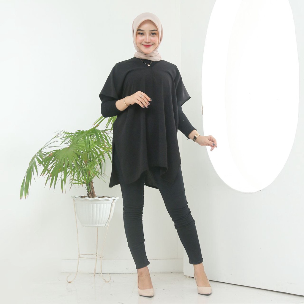 Outer Square Wanita Jumbo Crinkle Airflow Baju Atasan Cewek Lengan Pendek Baju Top Girls  Kekinian LD 122 cm