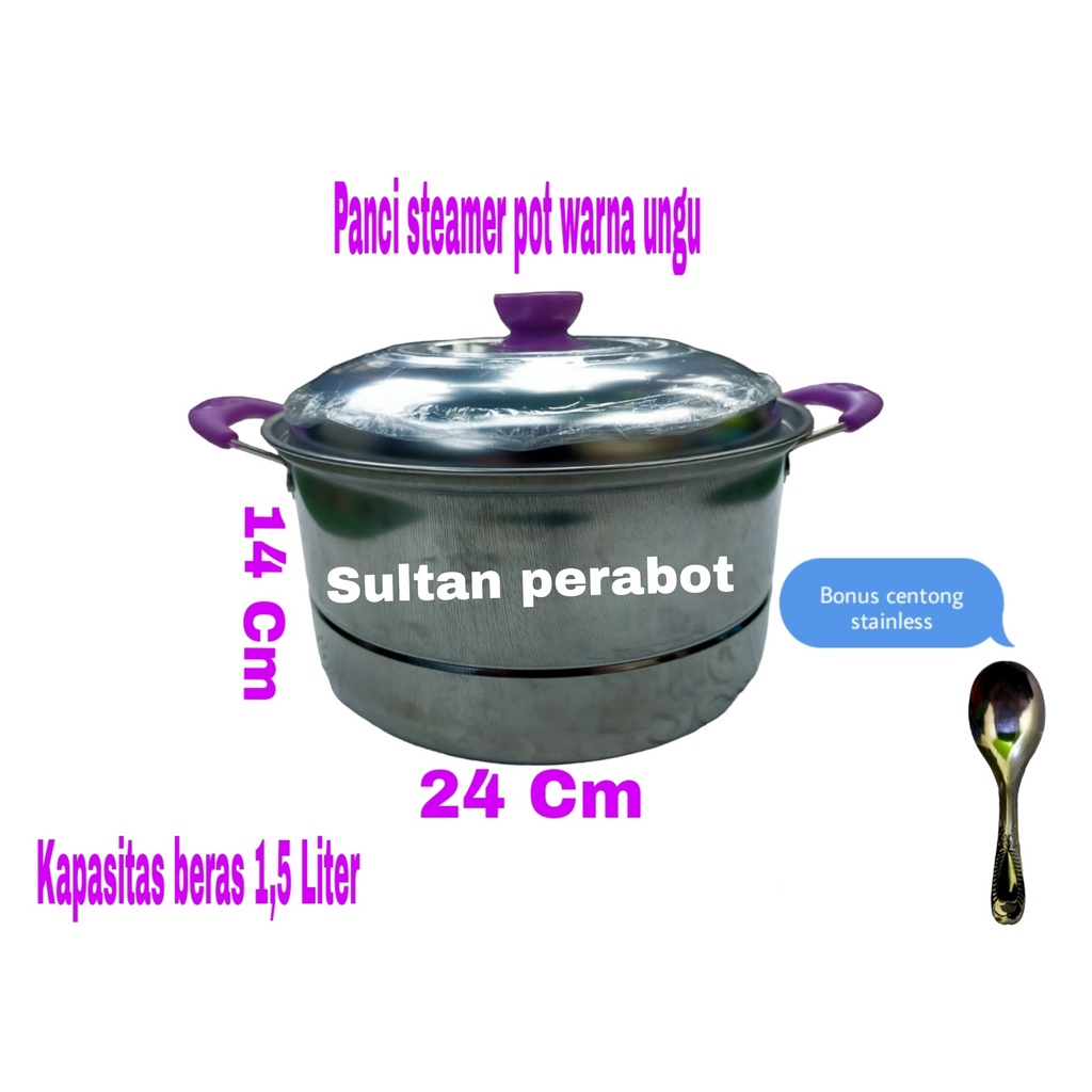 Panci sup soup pot 16cm 18cm 20cm 22cm 24cm stainless steel + tutup warna ungu free irus