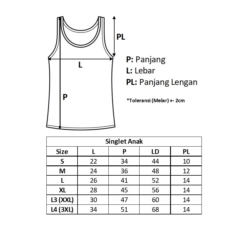 Singlet Anak Laki-laki dan Perempuan Putih Polos Umur 0-10 Tahun