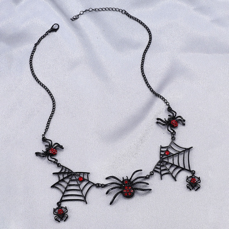 Kalung Liontin Kelelawar Vampir Halloween Spider Net Pendant Necklace Gaya Punk Reptil Perhiasan Hewan Untuk Wanita Gadis