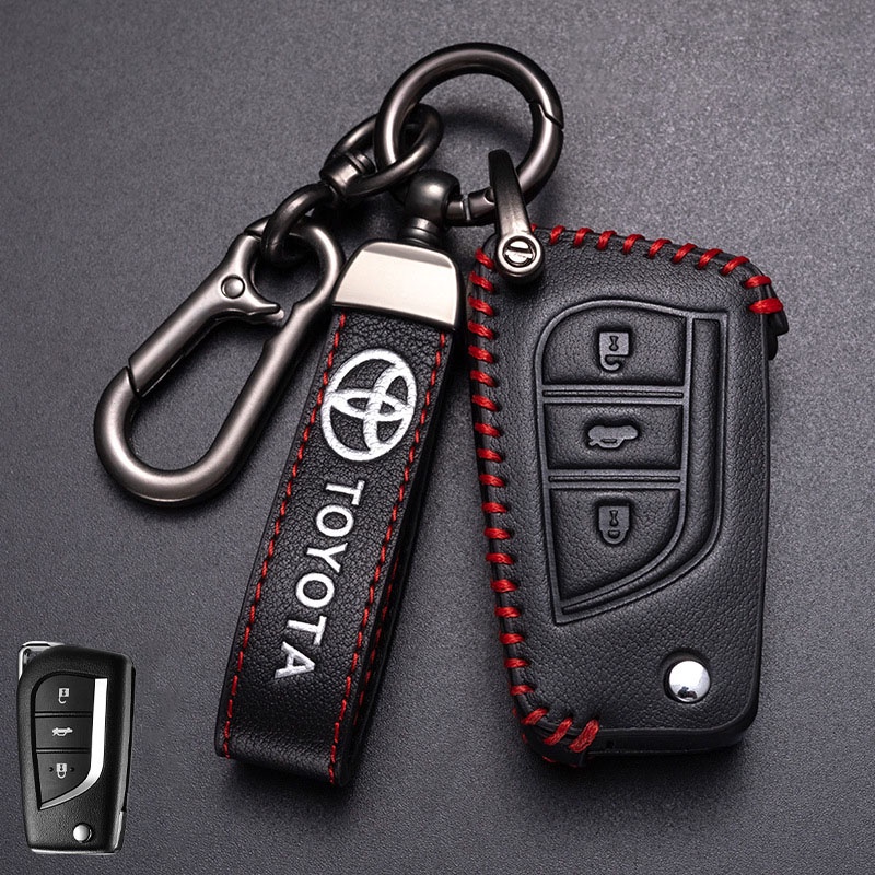 Leather Key Cover Case Casing Kunci Remote Mobil Untuk Toyota Vios Hilux Revo Innova Fortuner Harrier Camry Vellfire Alphard Vellfire Estima Yaris