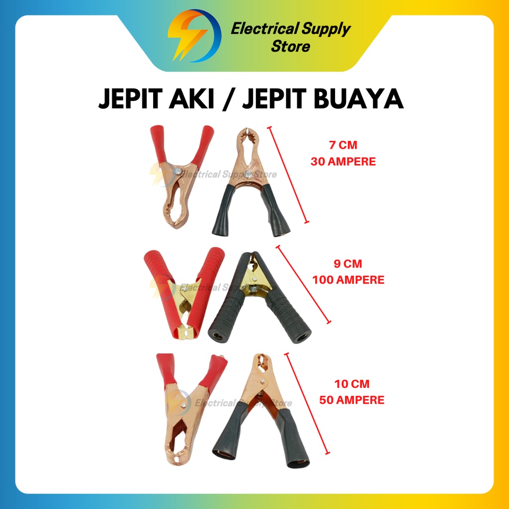 JEPIT AKI / JEPIT BUAYA KUNINGAN 7 CM (30 AMPERE) &amp;  9 CM (100 AMPERE) &amp; 10 CM (50 AMPERE)