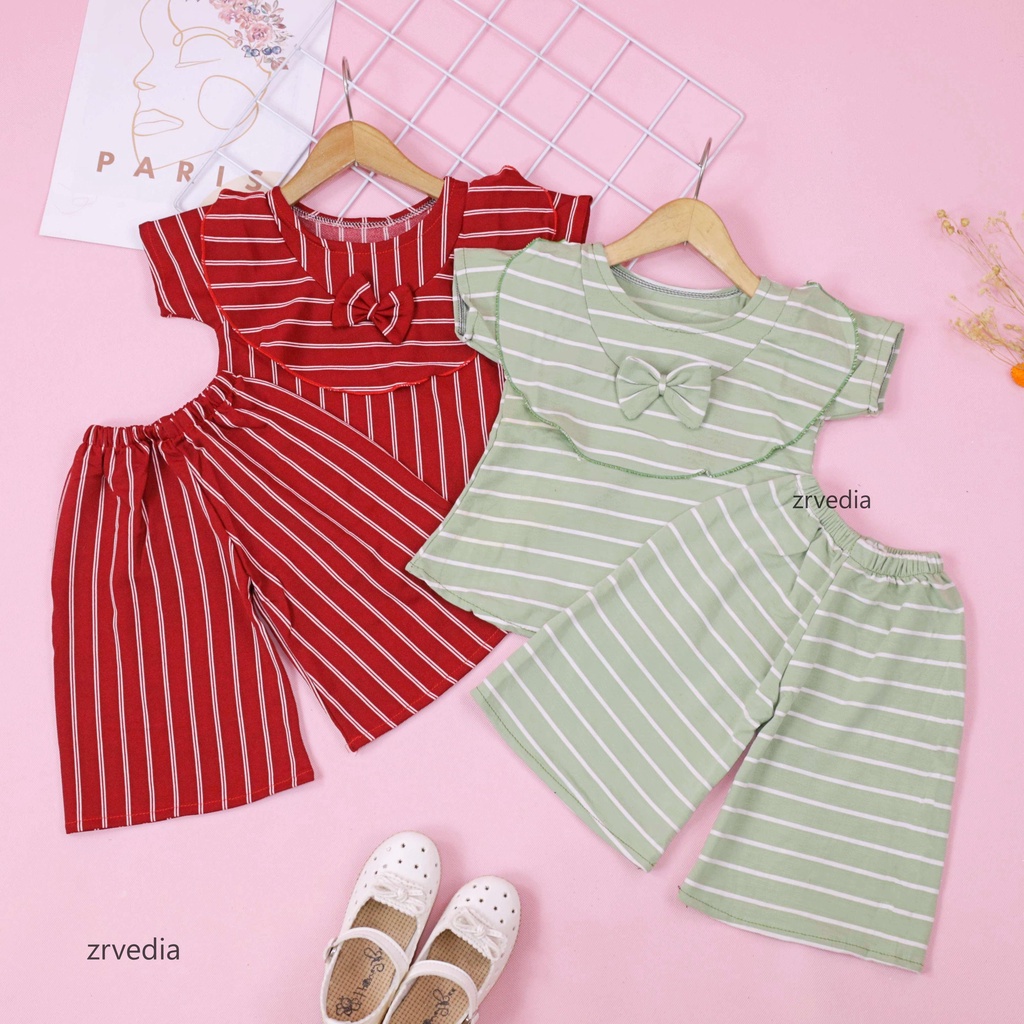 Set Kylie Anak uk 1-2 Tahun / Atasan Bawahan Kulot Perempuan Baju Setelan Model Dress Cewek Import