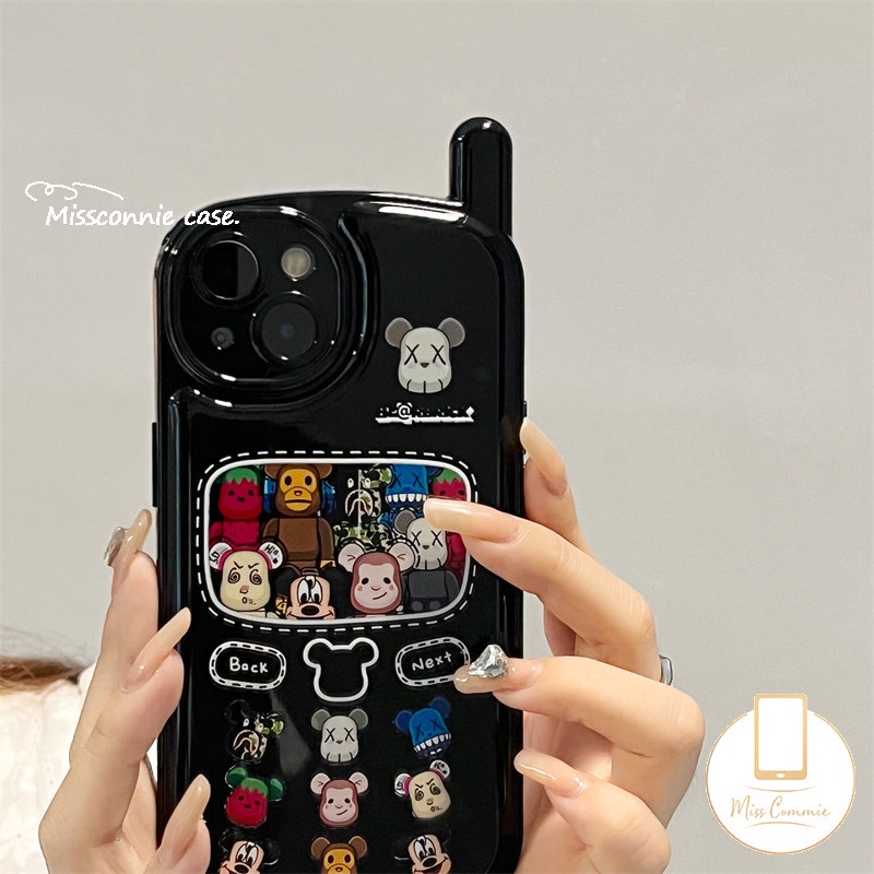 IPHONE Trendy Tide Brand Cute Violent Bear Soft Case Kompatibel Untuk Iphone7 8 Plus 11 12 13 14 Pro MAX XR X XS MAX Retro Vintage Kepribadian Ponsel Bentuk Ponsel Sarung Bantal Udara