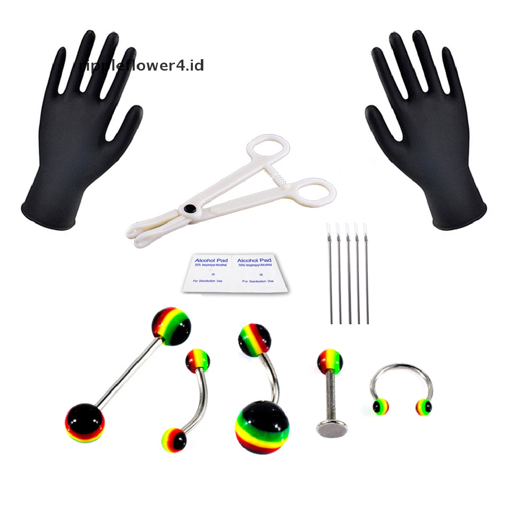 {rippleflower4.id} Kit Alat Perhiasan Tubuh Profesional Cincin s Perut Hidung Pusar Nipple~