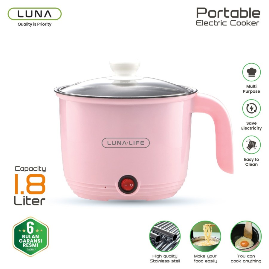 Panci Listrik Serbaguna Portable Electric Cooker Frying Pan 1.8L LUNA