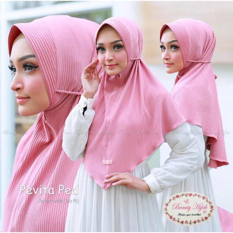 (Ori Beauty Hijab) PEVITA PED•jilbab instan plisket jersey arsila•bergo instan pet tali kepang