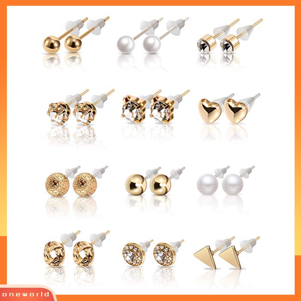 [WONE] 30pasang Wanita Hati Segitiga Mutiara Imitasi Berlian Imitasi Stud Earrings Set Perhiasan
