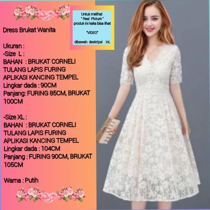 Promo Baju Dress Pesta Wanita Elegant Gaun Brokat Brukat Natal Dress Putih Christmas