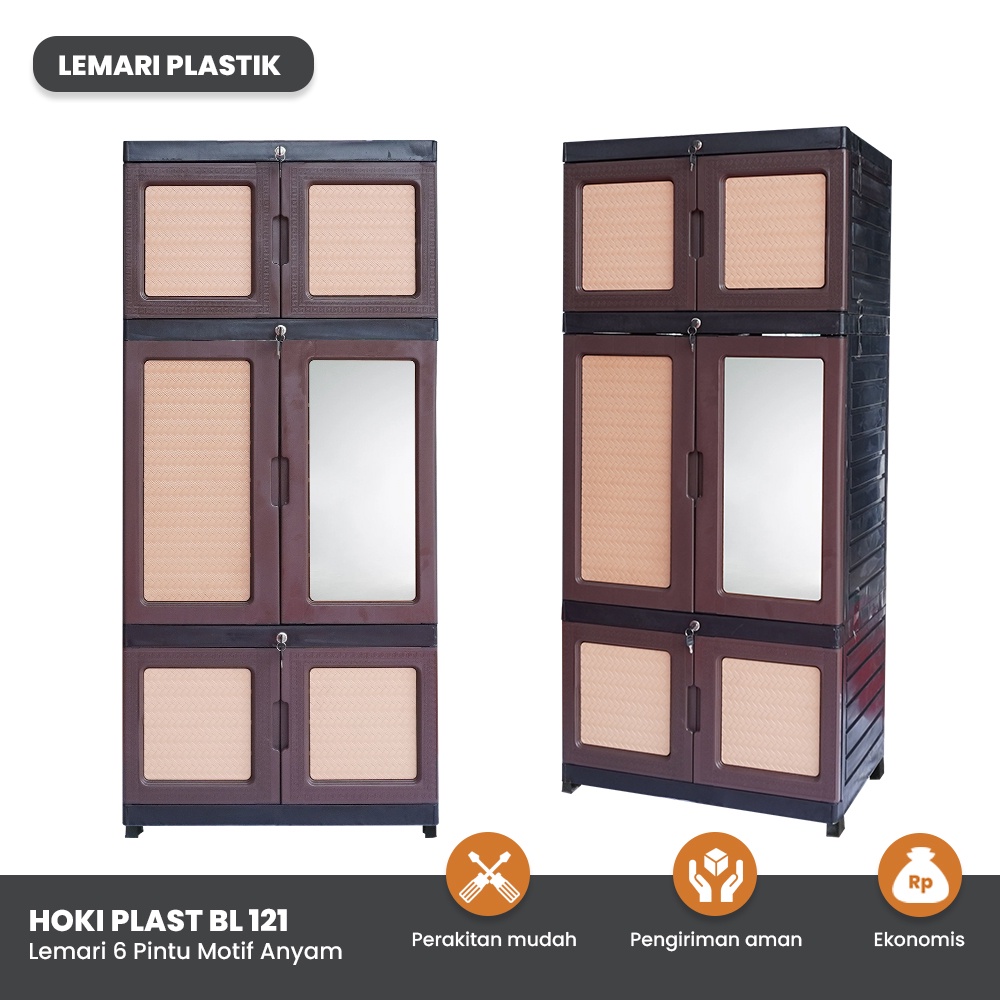 HOKI PLAST BL 121 Lemari Plastik Baju dan Pakaian Lemari Besar Portable + Gantungan baju dan Kaca Cermin