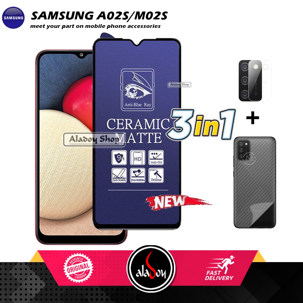 PAKET 3IN1 Anti Gores Blue Matte Anti Glare Samsung A02S/M02S + Tempered Glass Camera dan Skin Carbon