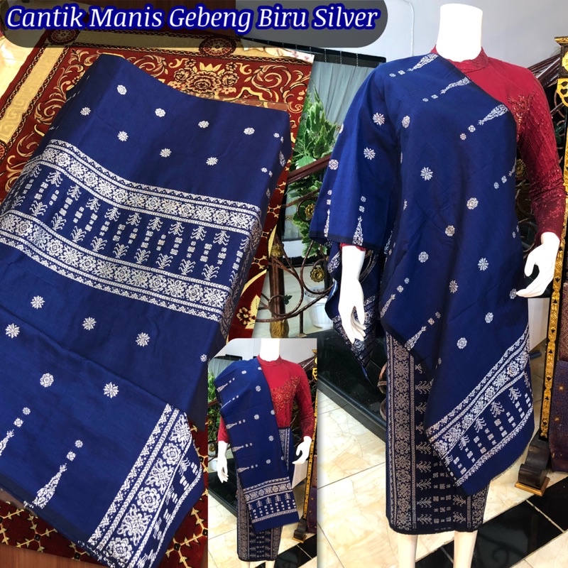 Songket Tenun Cantik Manis Gebeng Biru Silver /songket tenun asli palembang /ilham songket palembang
