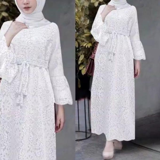 ➔➝✺❇ Size L Xl XXL Gamis Brukat Yasina / Maxi Brukat Yasina / Baju Muslim Jumbo Pesta Hajatan Kondan