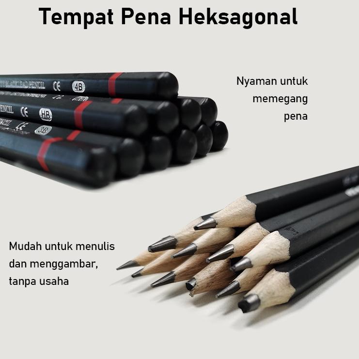 Super Viral 12 pcs Pensil gambar sketsa set lengkap 2H H F B HB 2B 3B 4B 5B 6B 7B 8B Charcoal Pensil Set