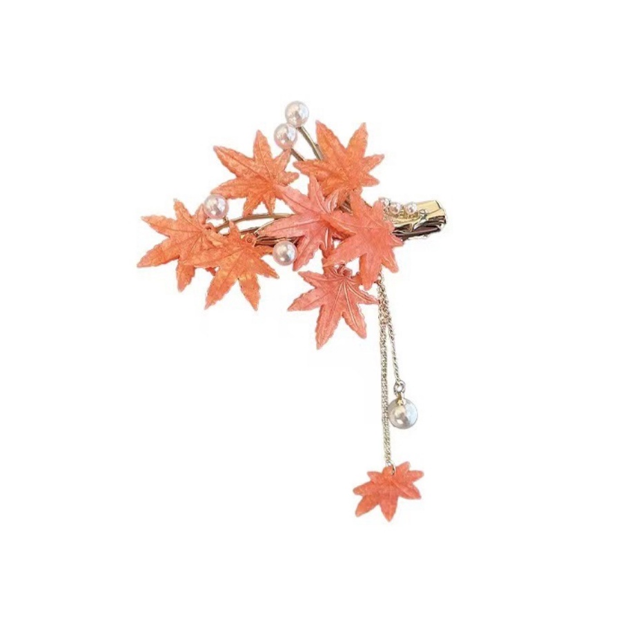 Korea Baru Daun Maple Mutiara Rumbai Jepit Rambut Wanita Alloy Hair Clip Side Clip Aksesoris Rambut