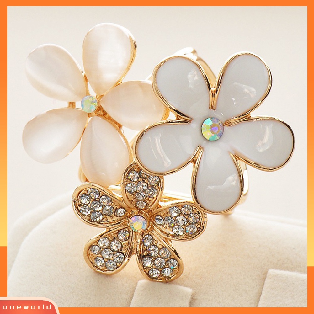 OW@ Women Shiny Rhinestone Inlaid Flower Scarf Ring Clip Holder Brooch Pin Buckle