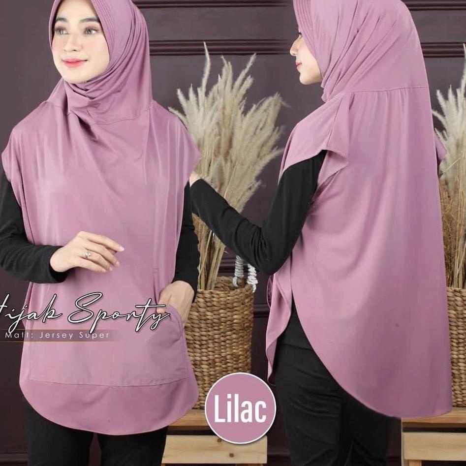 Paling Unik Falisha Saku Jilbab Khimar Hijab Sporty Lengan Saku Jersy Streach | Kerudung Olahraga Ju