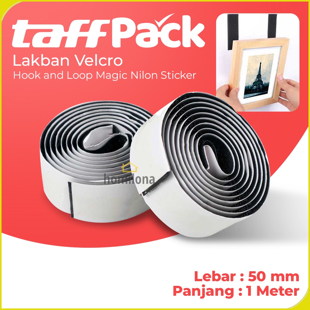 Lakban Velcro Hook and Loop Magic Nilon Sticker 1 Meter TaffPACK ZNK006 Black