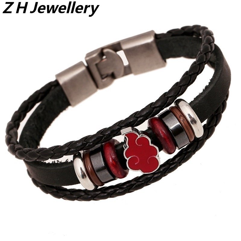 [Z H Jewelry] Hip Hop Rock Retro Pria Fashion Naruto Gelang Kulit Perhiasan Aksesoris