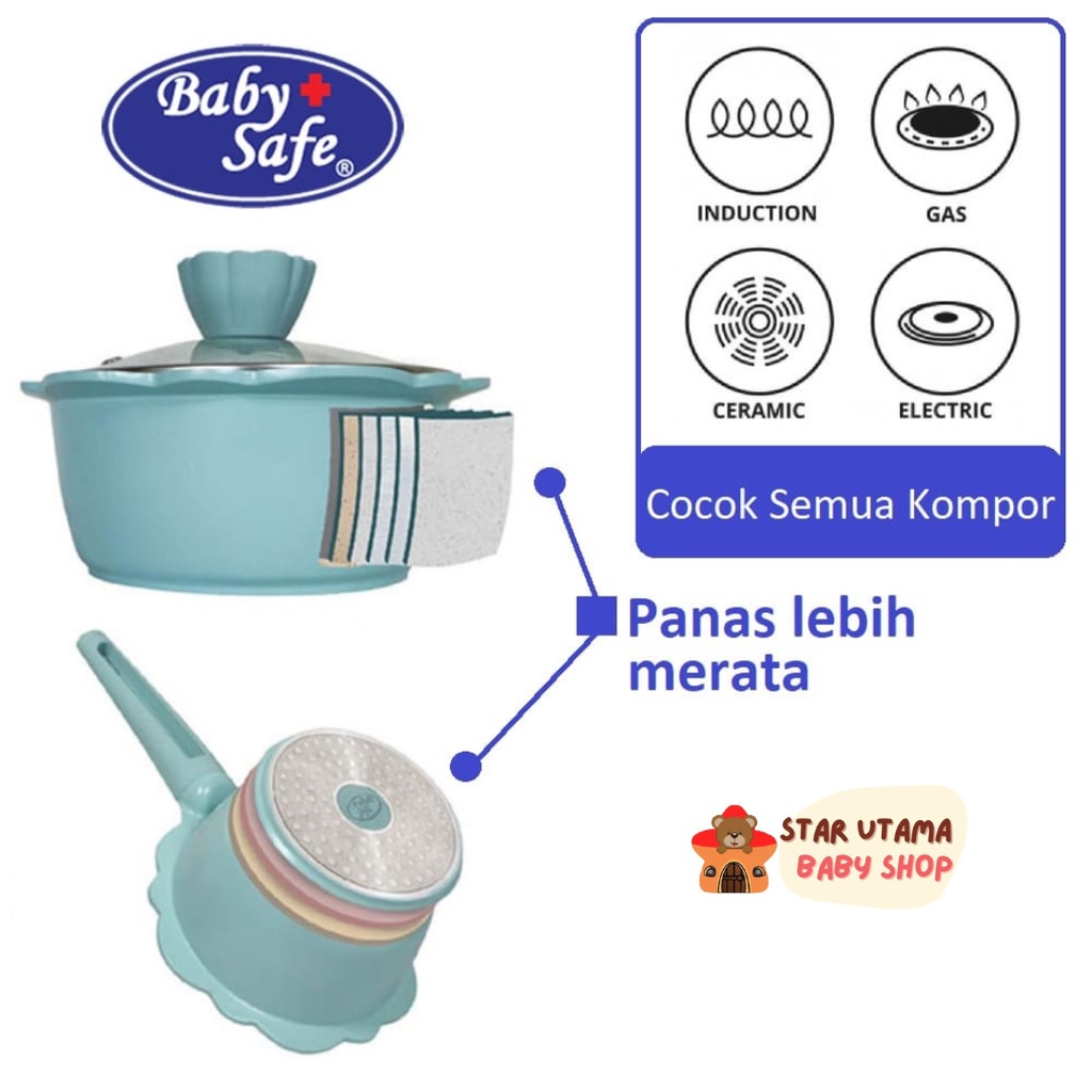 Baby Safe Cookware Set Baby CW001 Babysafe Perlengkapan Masak MPASi Bayi Set Kukusan Rebusan Panci Teflon Penutup Spatula