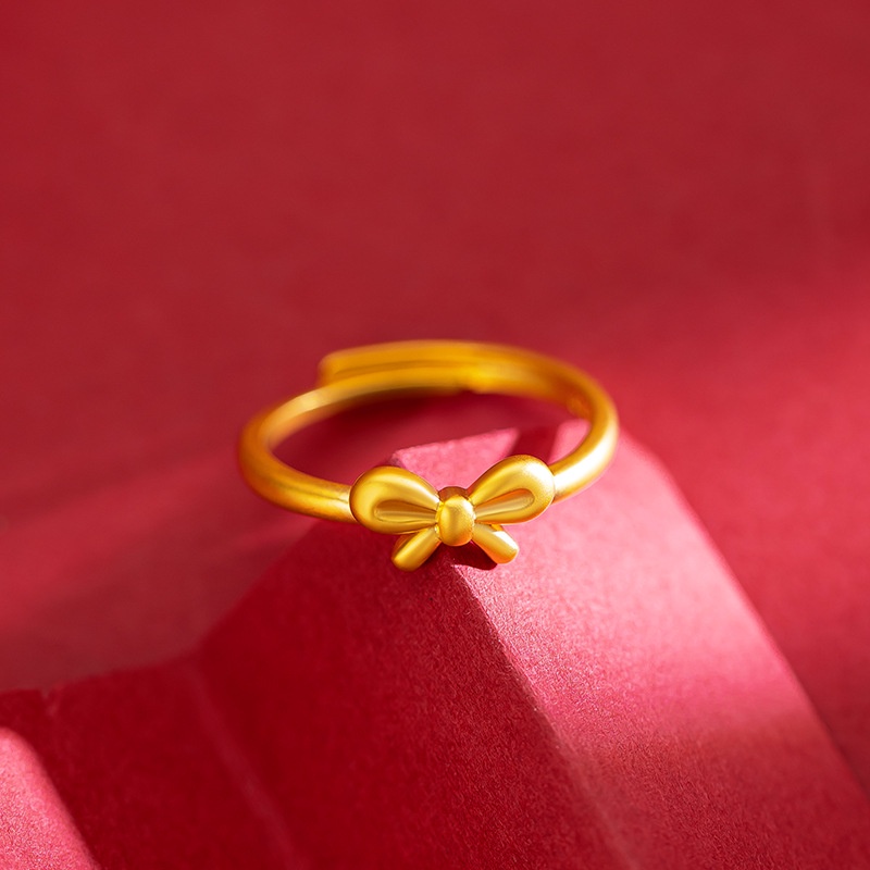Goldkingdom Perhiasan Fashion Emas Asli Kadar 375 Bangkok Aksesoris Ready Stock Wanita Kupu-Kupu Cincin Pengurangan Usia Lucu Mini Ring Gold Adjustable
