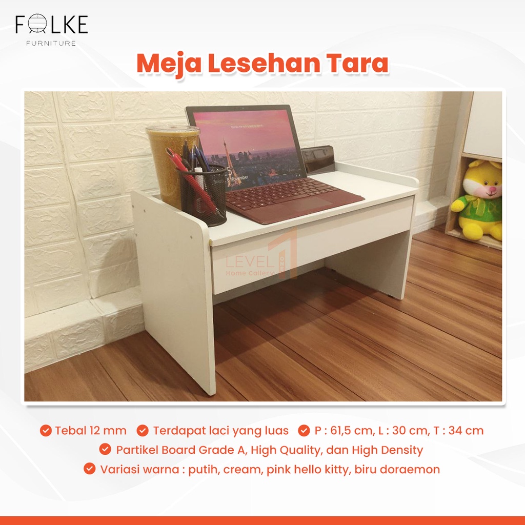 MEJA LESEHAN TARA I MEJA BELAJAR ANAK KARAKTER I MEJA KERJA KAYU LAPTOP LACI SERBAGUNA MINIMALIS