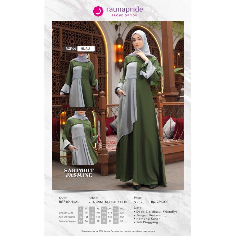 Sarimbit Jasmine Rauna 09 Hijau / Fashion Muslim Couple Keluarga / Baju Muslim / Rauna