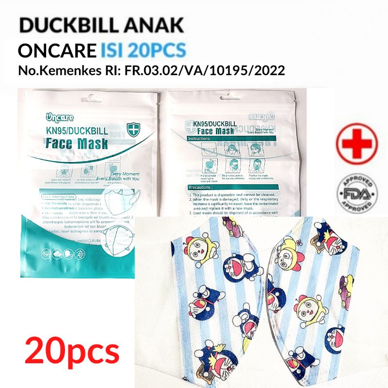 MASKER DUCKBILL ANAK ONCARE MOTIF DORAEMON DORAMI ISI 20PCS 3-10TAHUN