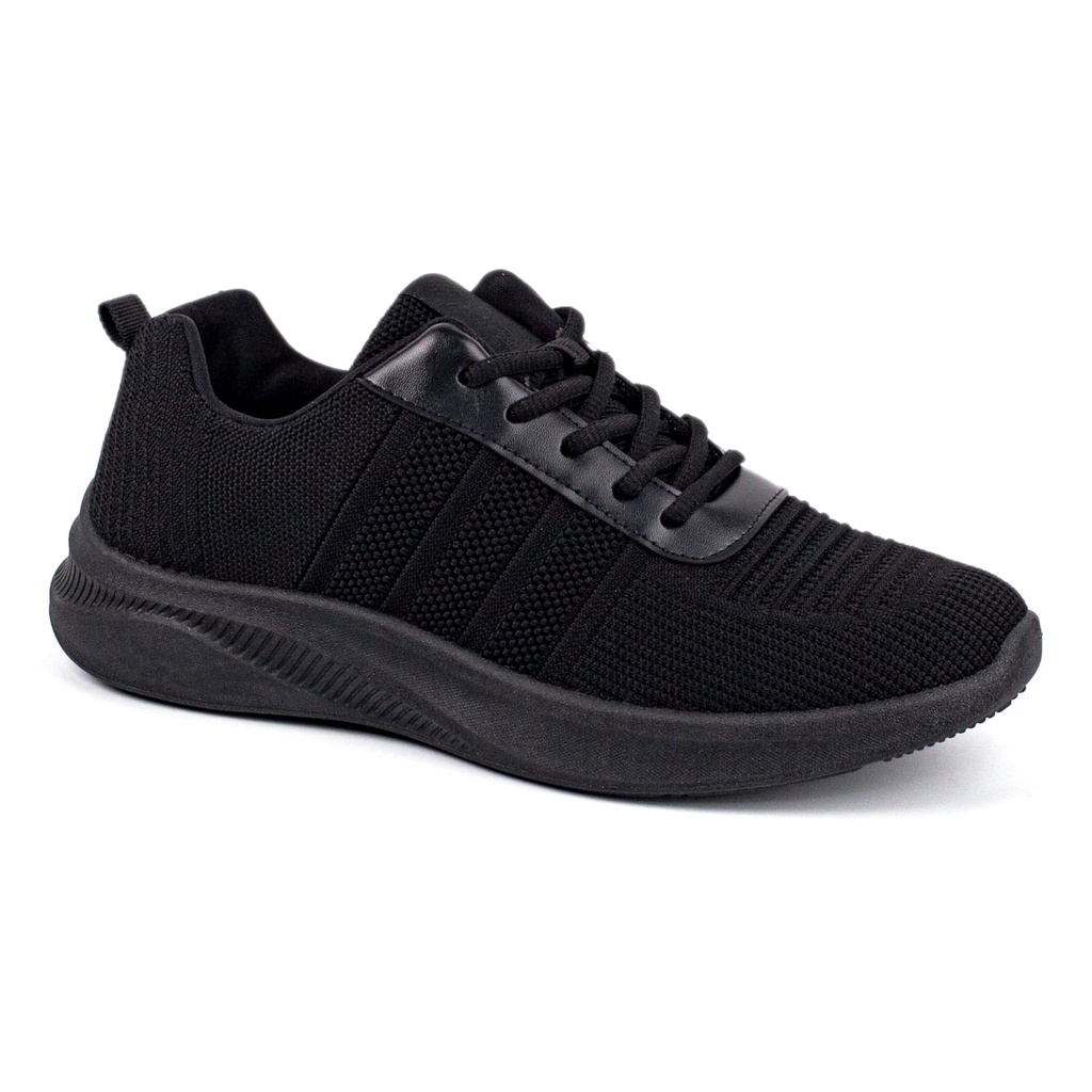 Sepatu Pria Rajut Import Sport Shoes Casual Fashion Hitam Hitam  Pakai Tali SP900-H