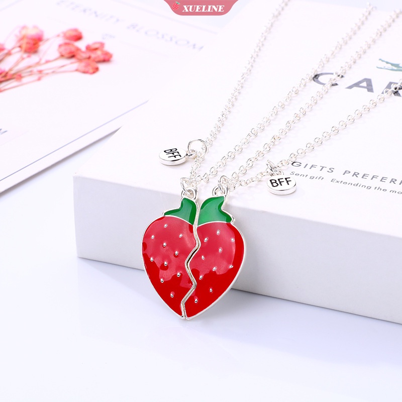 Kalung Liontin strawberry Manis Kreatif Sahabat Kalung set fashion Gadis Aksesoris Hadiah [ZXL]